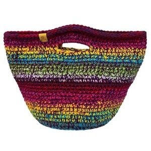 Handcrafted Multicolor Crochet Scrap Woven Tote Bag Basket Storage Handmade Knit